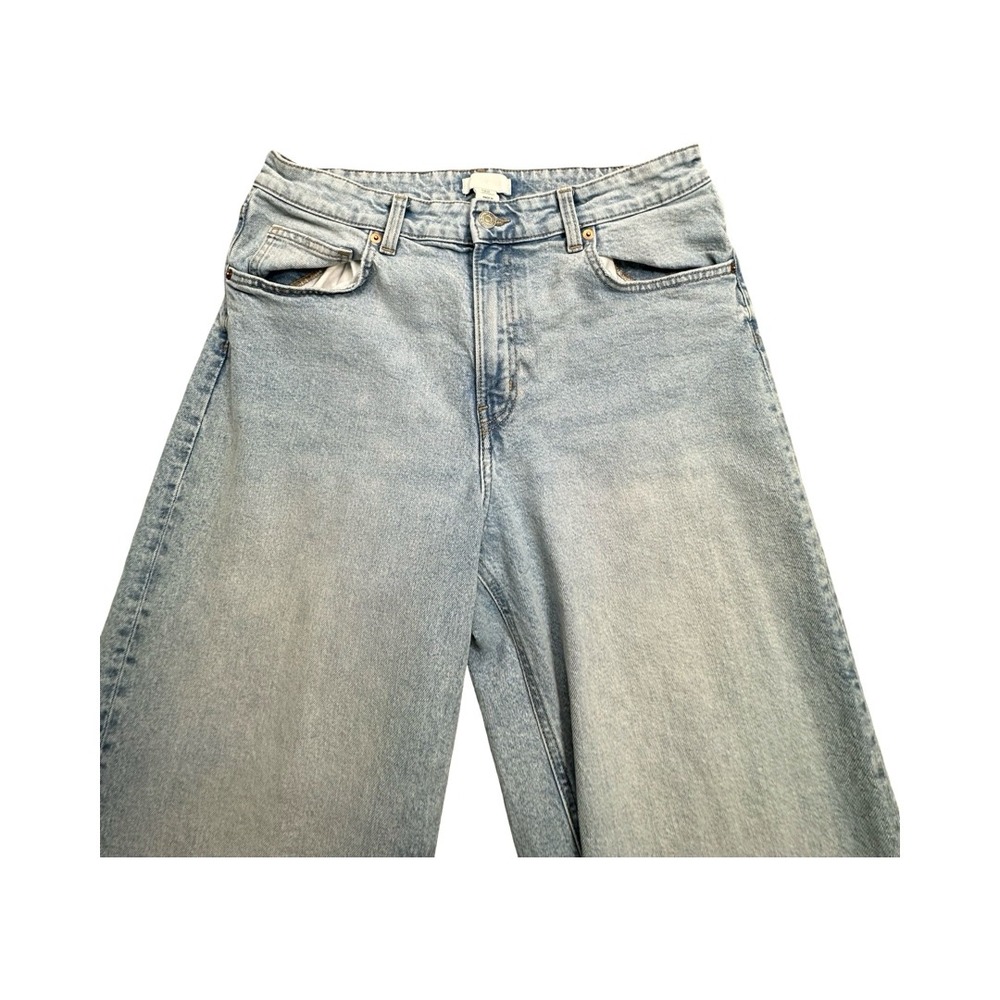 H&M Jeans Women 12 Light Blue Wide Leg High Waisted Raw Hem Denim Casual Relaxed - Picture 10 of 12